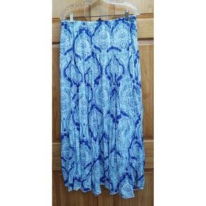 New Directions Size L Pleated Sheer Lined Boho Blue Skirt